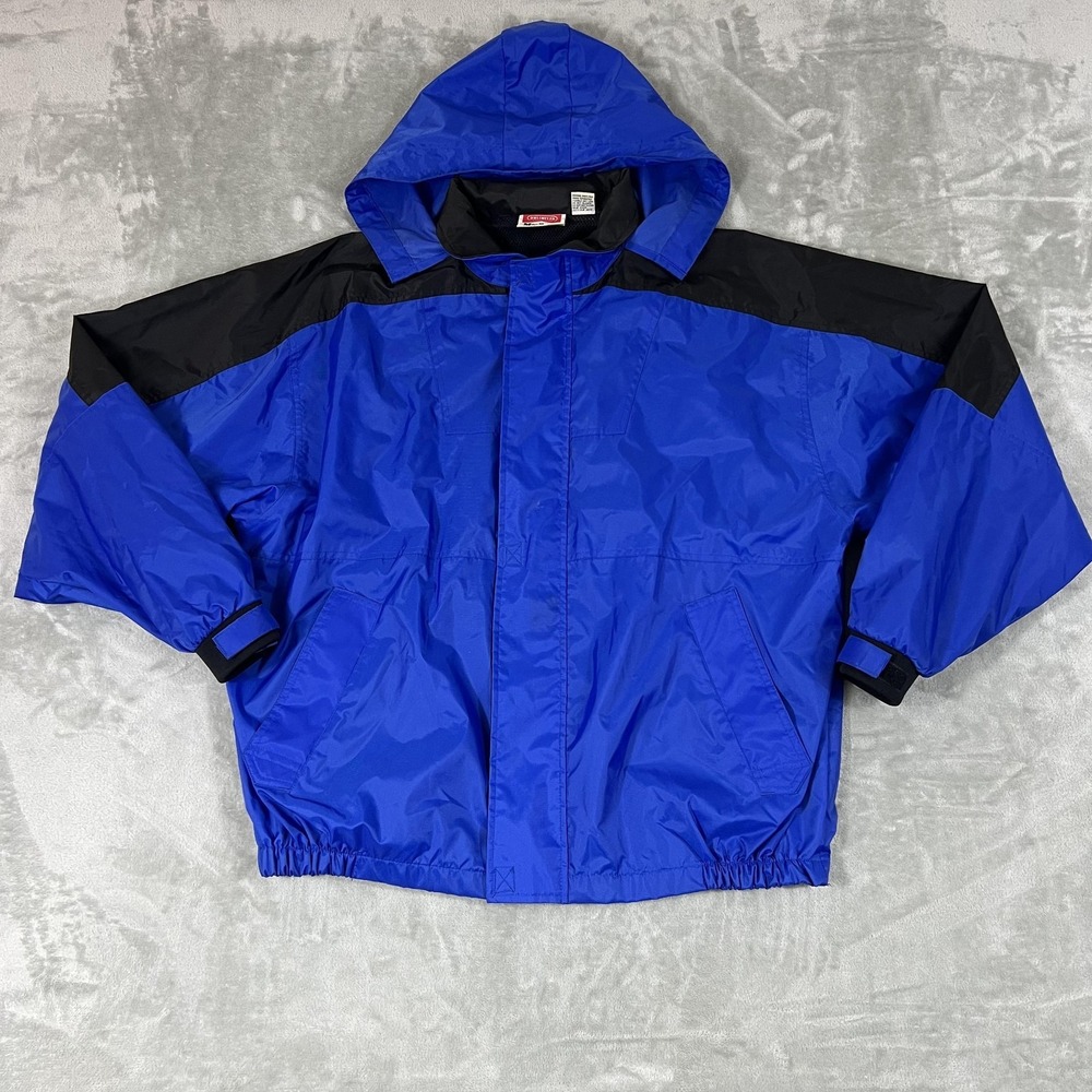 Vintage Marlboro Jacket Mens XL Blue Black Hooded Nylon Rain Windbreaker 90s